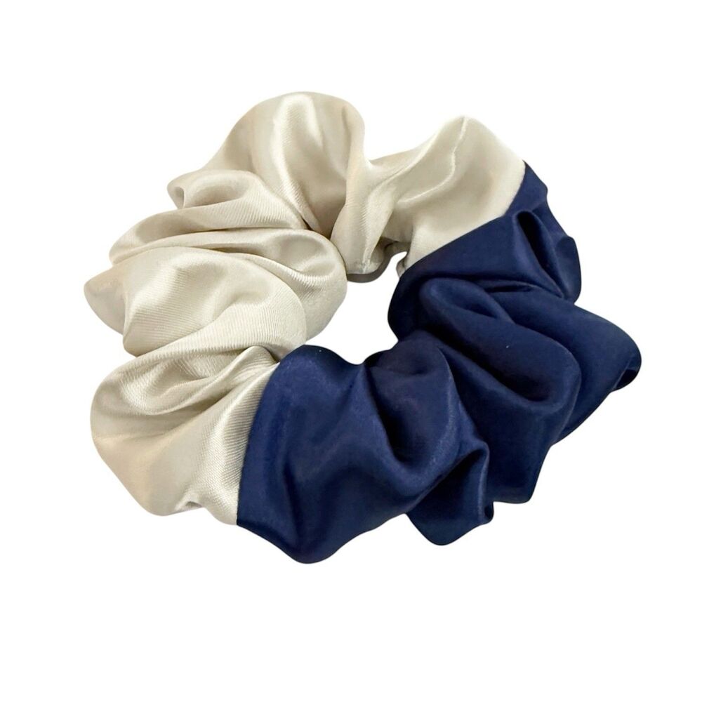 Luxury Blue/ Silver Satin Scrunchie Handmade – Hair Accessory - Picture 5 of 16